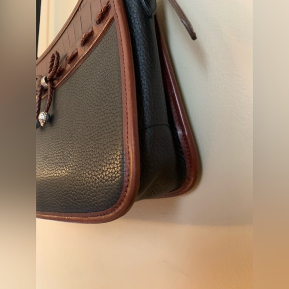 BRIGHTON Emma Bag Bow Silver Vtg Brown Black Leather Shoulder Handbag pebbled - Picture 6 of 14